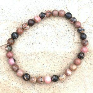 Rhodonite Bead Bracelet Stretchy Boho 6mm Round Exotic Genuine Gemstones